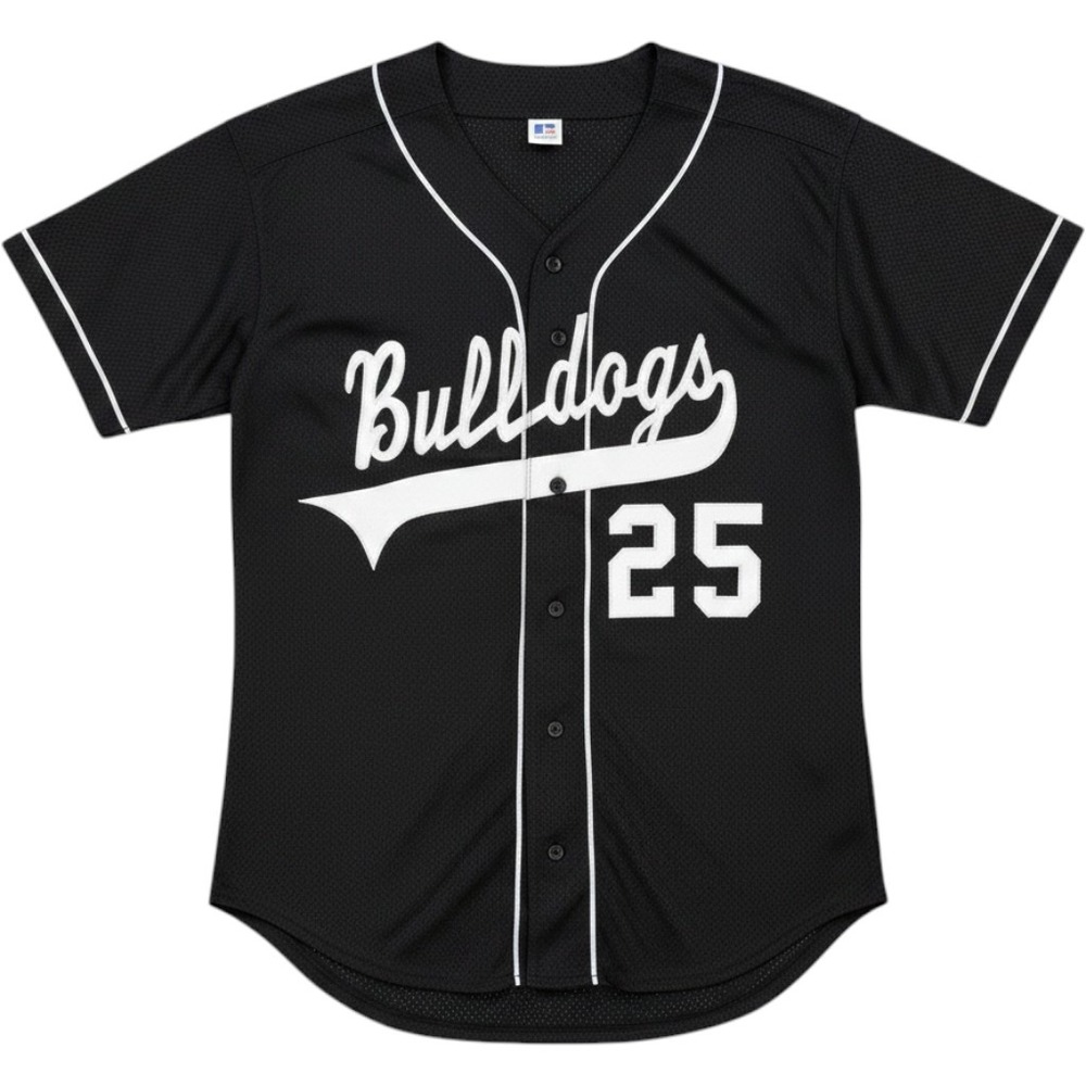 Russell Athletic Bulldogs Baseball Jersey Black White Number 25 Mesh Mens XL